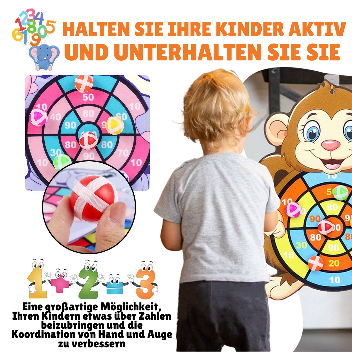 Klebe-Dartscheibe mit Kugeln für Kinder™ 2.0 - Interaktives Spiel und Indoor-Unterhaltung für Kinder